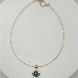 149. 14k Gold Plated over Stainless Steel Omega Necklace Emerald Stone 15”-18”